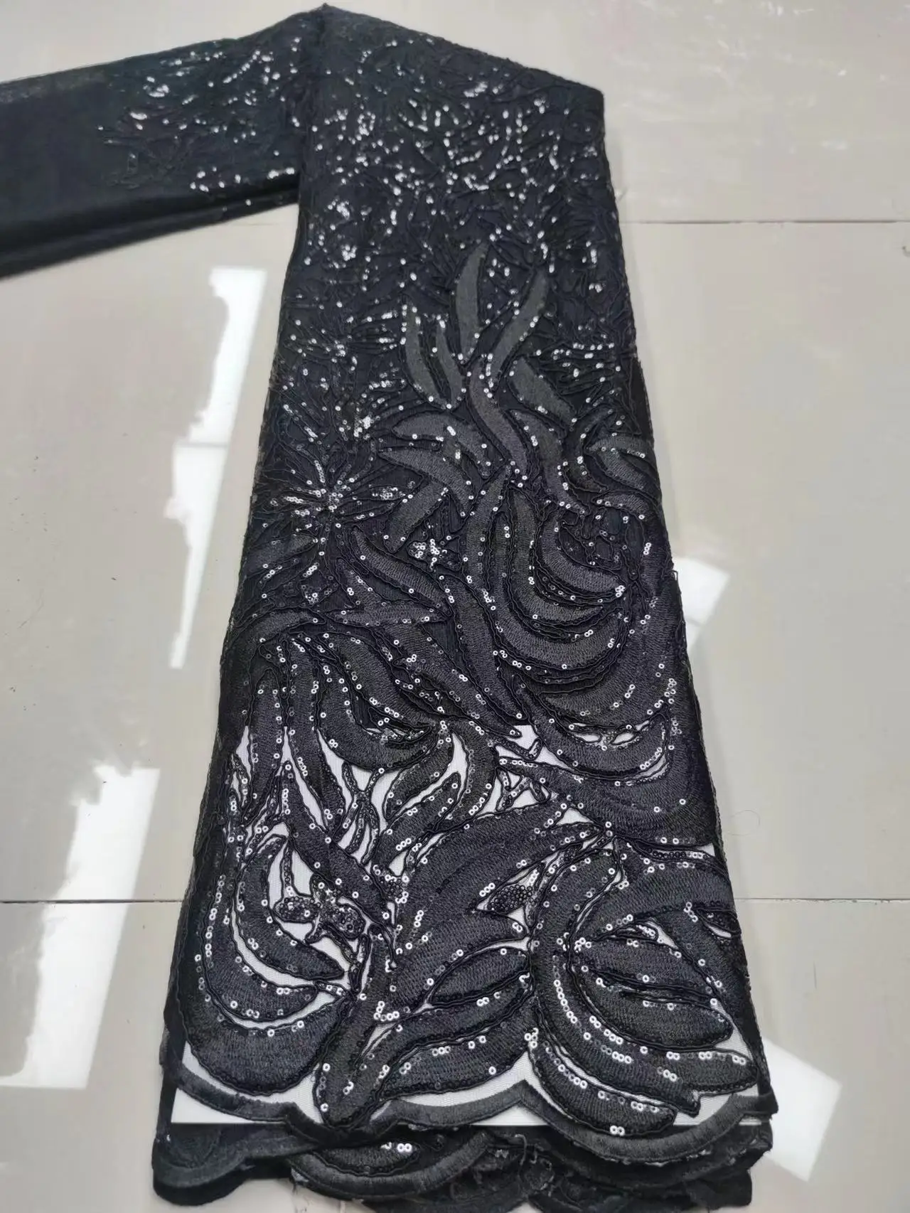 

Fashion Black Sequins African French Lace Fabric 2022 High Quality Tulle Lace Material Bridal For Nigerian Wedding Dress Party