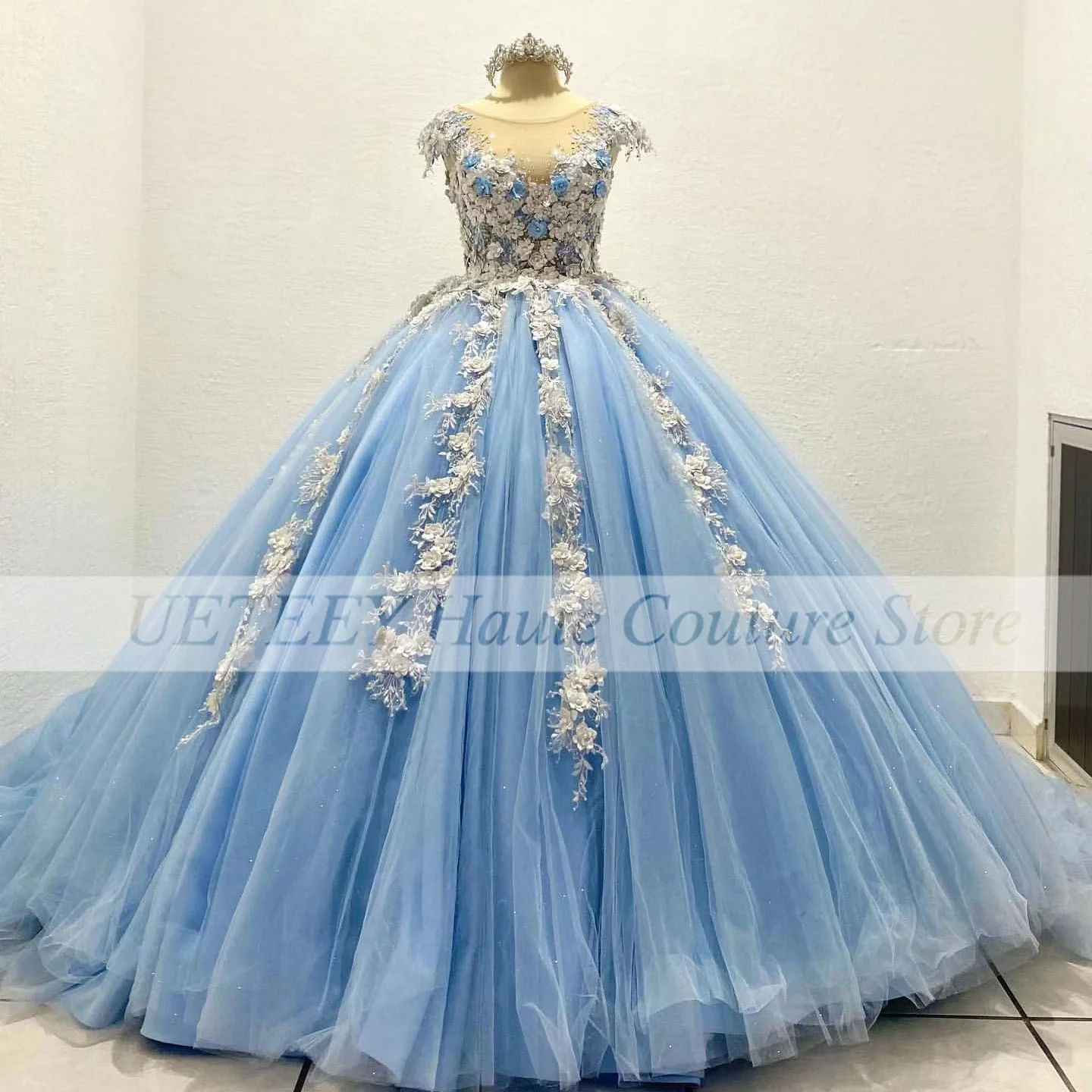 New Light Blue Quinceanera Dress For 16 Girl Beading 3D Flowers Princess Ball Gowns Birthday Prom Gowns Vestidos De 15 Años