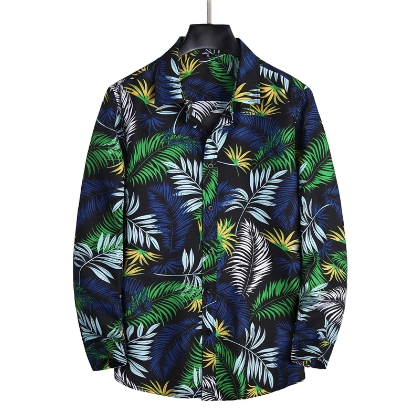 

Мужская однобортная рубашка для упражнений, Повседневная однобортная пляжная одежда с отложным воротником и принтом, футболка в стиле ретр...