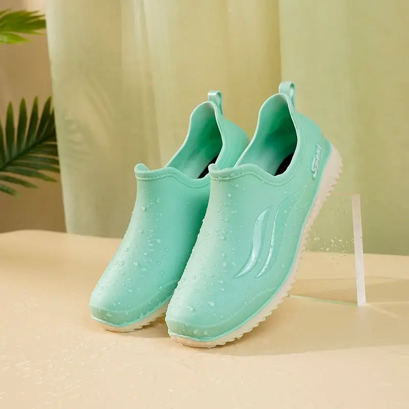 original rain shoes women's summer slip on loafer waterproof rainboots woman galoshes short rain shoes lady soft rubber galocha