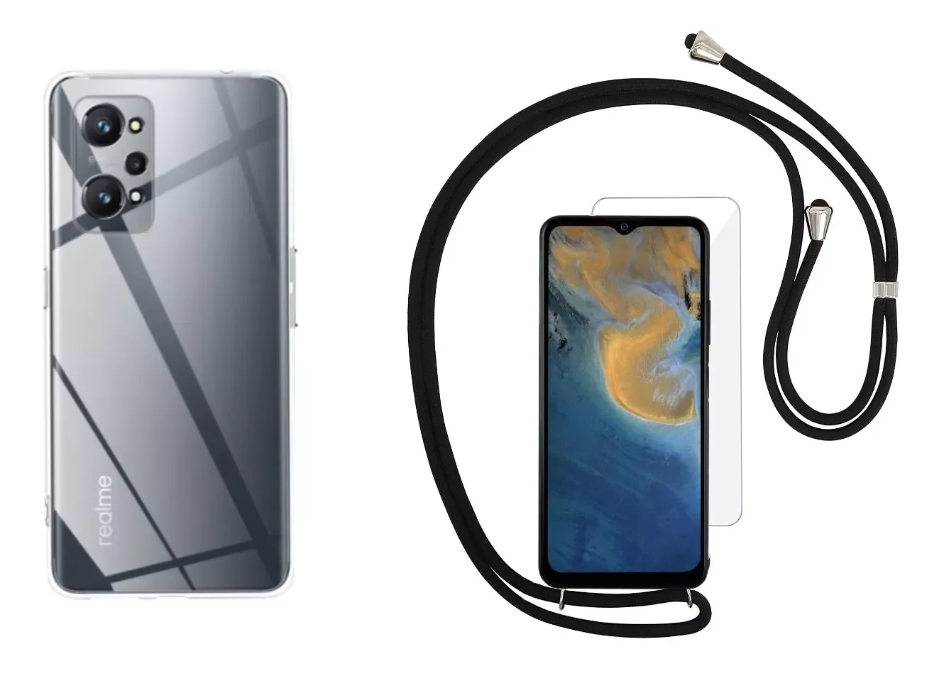 

Clear Cordon pendant silicone Gel TPU case cover for realme GT2 (5G) + optional Protector