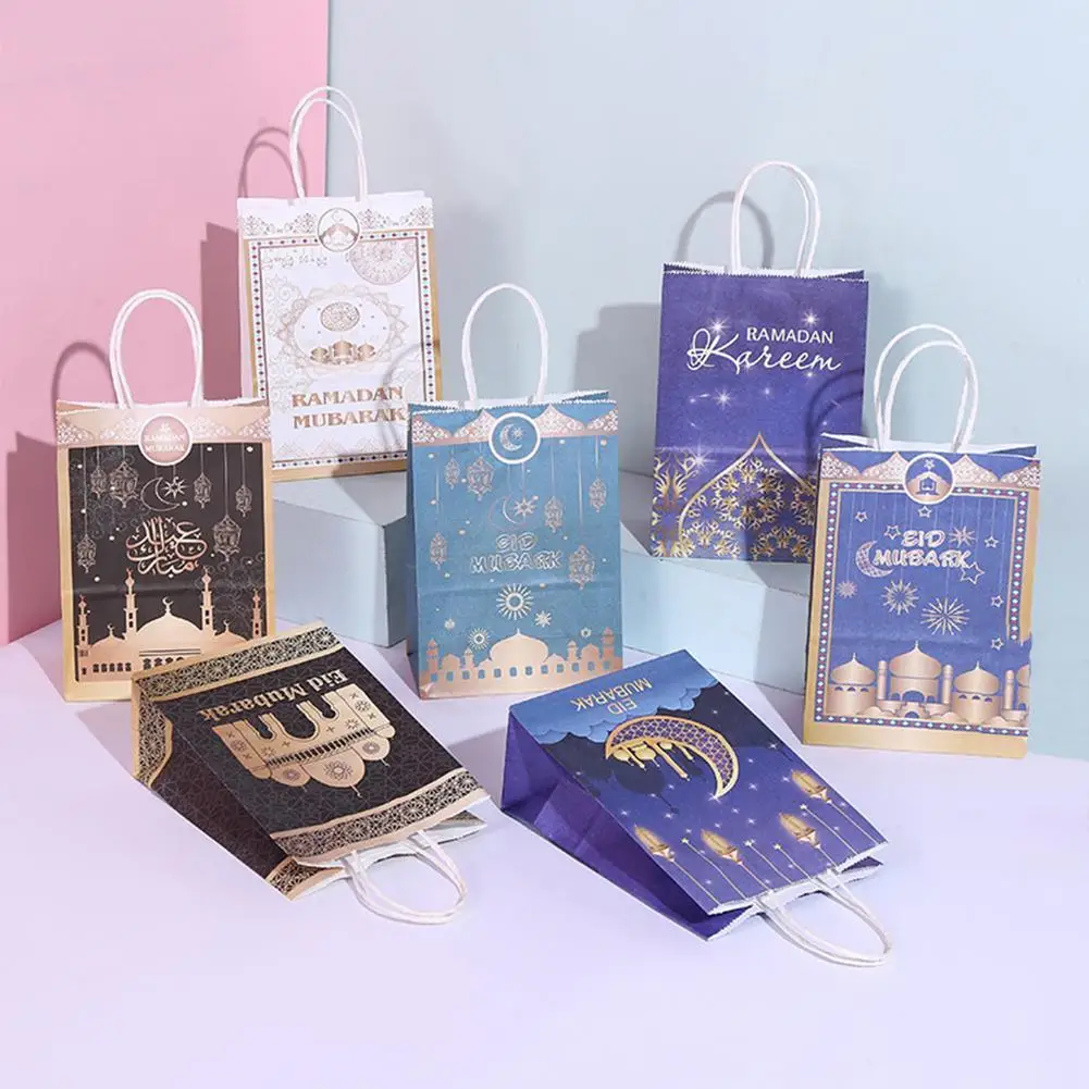 

1pcs Eid Mubarak Paper Gift Bags Ramadan Favor Bag for Party Supplies Gift Goody Treat Candy Bags Muslim Kraft Decoration