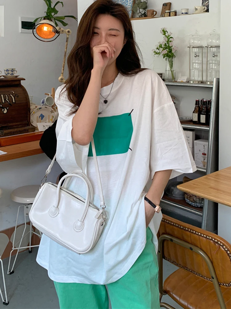 

Summer Basic Simple Printing T shirts Women Short-sleeved Couple whtie Tops oversized Streetwear BF Harajuku T-shirt Black Gray