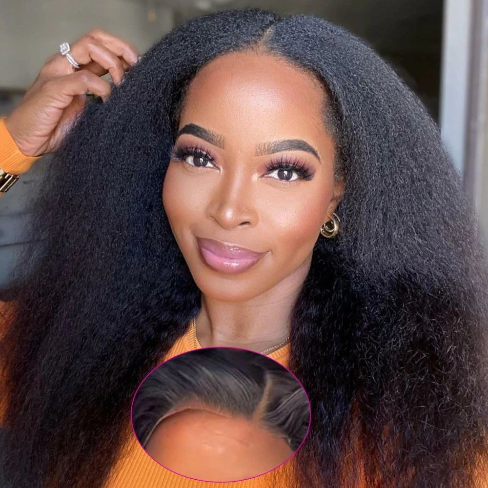 

4x4 HD Lace Closure Wig Kinky Straight Glueless Wig Human Hair Ready to Wear Brazilian Preplucked Glueless Wigs for Women
