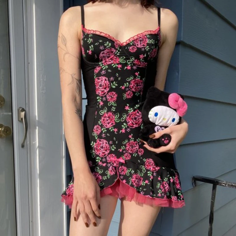 

Женское винтажное мини-платье с цветочным принтом, V-образным вырезом и открытой спиной