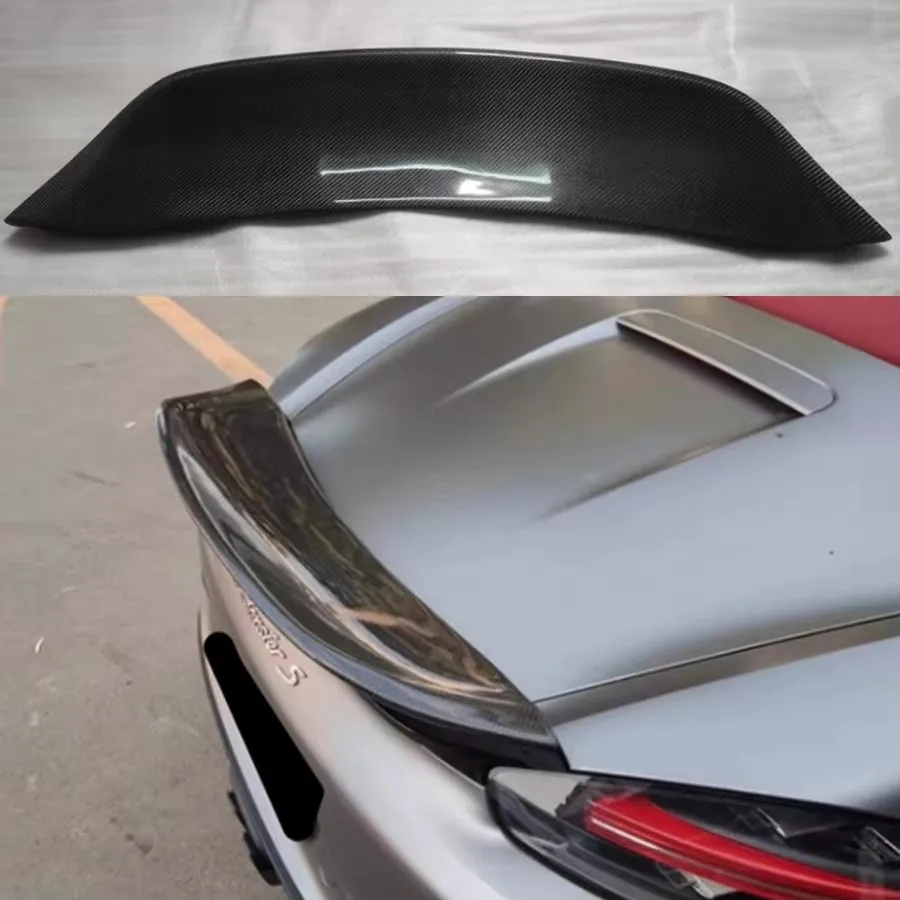 Фото Для Porsche 718 982 Cayman Boxster BKS Style хвостовые плавники из углеродного волокна, задний спойлер багажника, направляющее крыло, комплект кузова с переключателем заднего крыла №5