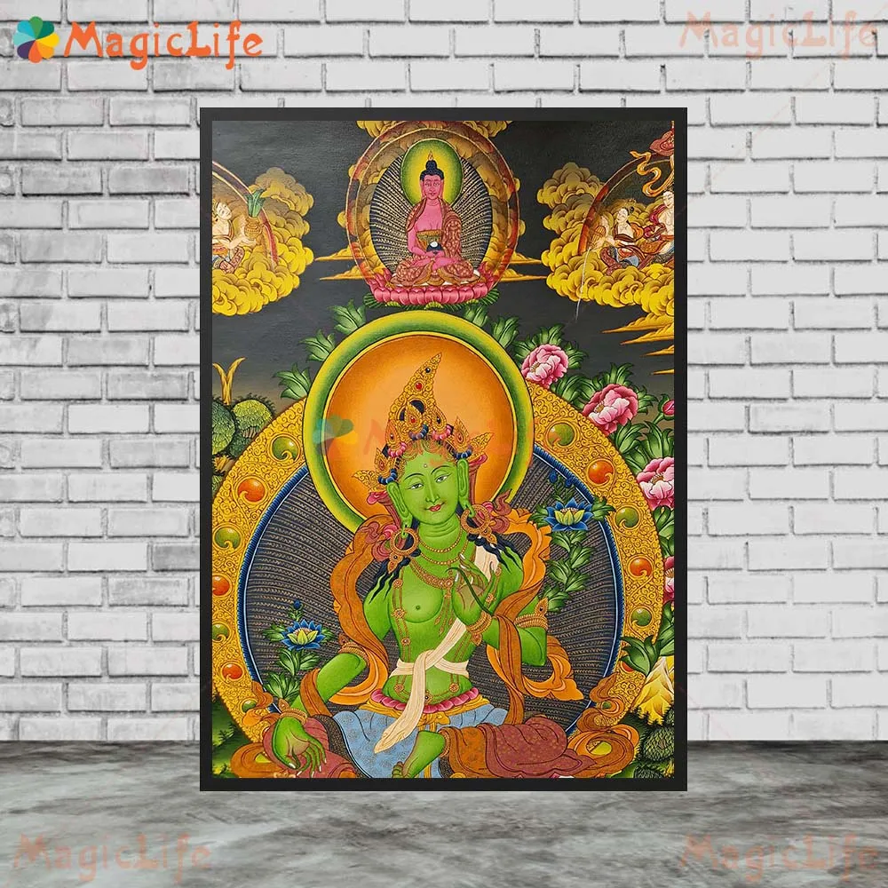 

Зеленая Тара танка статуя Будды религия печатные плакаты настенные картины для церковной комнаты постер настенная Картина на холсте без рамки