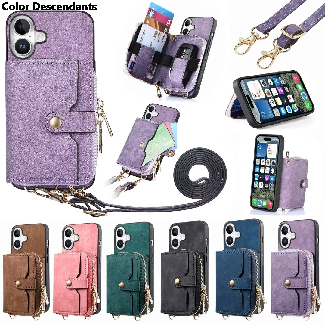 Роскошный чехол через плечо для Xiaomi Poco X6 кожаный Карманный на молнии с веревкой X5