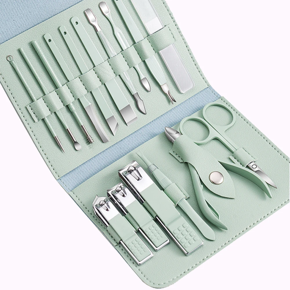 

16pcs Manicure Set Nail Clippers Kit Pedicure Care Tools Nail Care Scissors Trimmer Professional Stainless Steel Nail Art Tools