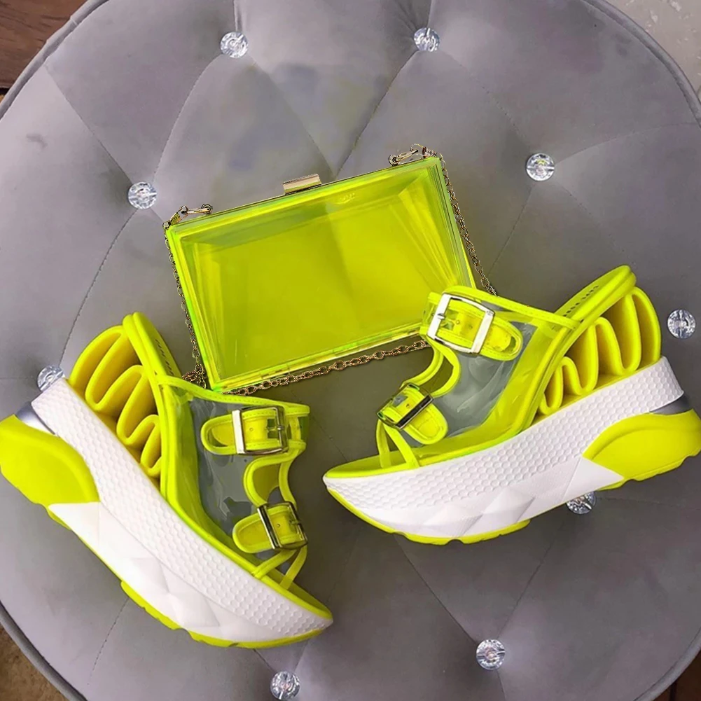 

Comemore 2022 New Transparent Wedges Sandals Comfortable Summer Platform Slippers Women High Heels Casual Fashion Shoes with Bag