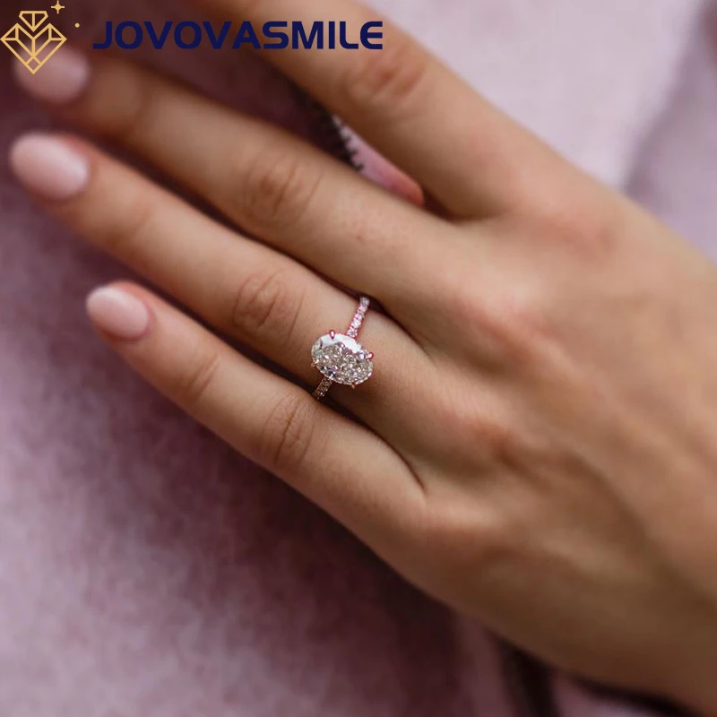 

JOVOVASMILE Customize Moissanite Ring 12*8mm Crushed Ice Oval Cut Pure Real 9k Rose Gold Au 750 Jewelry Woman Luxury Rings