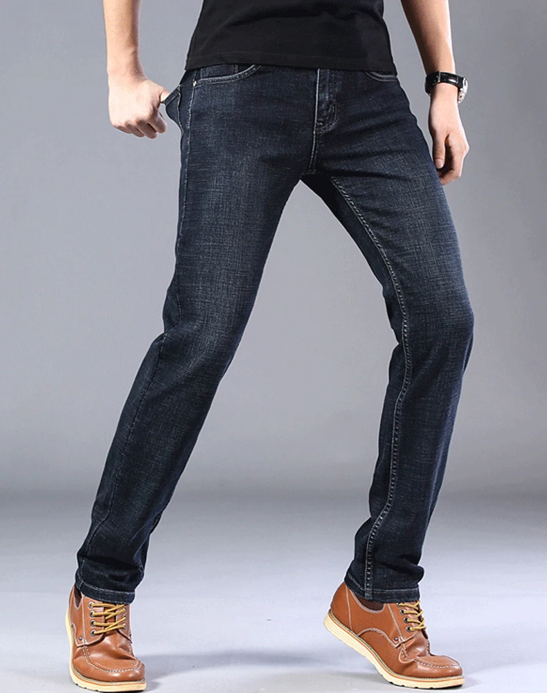 Men's Brand Spring/Summer Straight Denim Trousers Loose Business Casual Slim Stretch Korean Thin Section