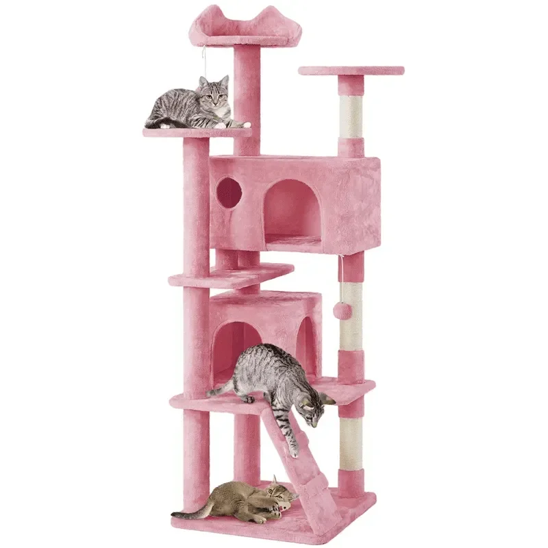 

Lovely 70" Pink Cat Tree Condo with 3 Fluffy Platforms & 3 Durable Scratching Posts for Kitty.