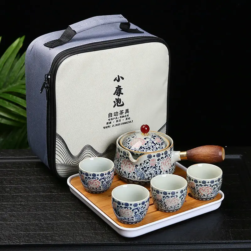 

Портативный фарфоровый китайский чайный набор Gongfu, изысканный набор цветочного чайника с вращением на 360 градусов, инфузор с чайным пакетиком в подарок