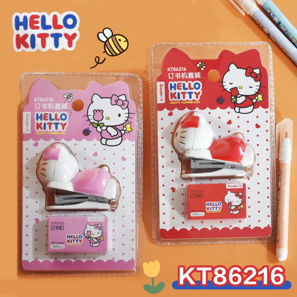 New Sanrio Anime Stapler Set Kawaii Hello Kitty Cartoon Student Staple Mini Portable Binding Machine Student Boutique Gift