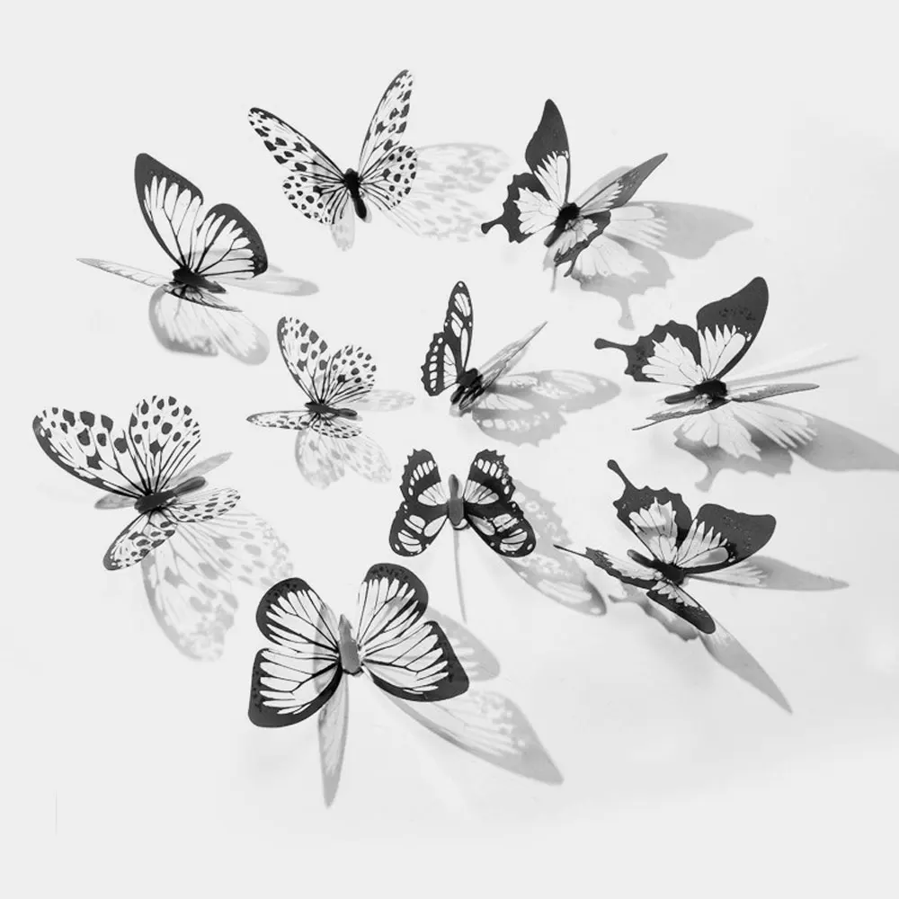 

24 Pcs/Set Black White 3D Butterfly Wall Stickers Wedding Decoration Bedroom Living Room Home Decor Butterflies Decals Decals