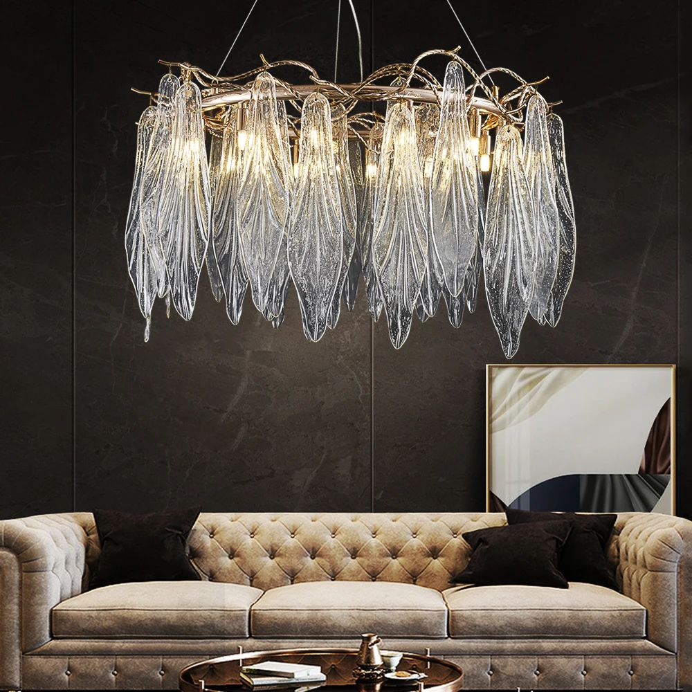 

Современная светодиодная комнатная стеклянная люстра, роскошный золотой европейский светильник для столовой, креативный дизайн, подвесно...