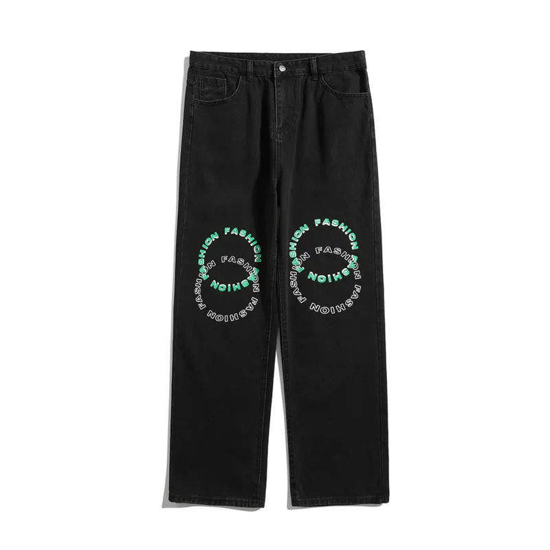 Blue Black Baggy Jeans Men Fashion Letter Print Casual Straight Jeans Mens Streetwear Harajuku Loose Hip Hop Denim Pants Men