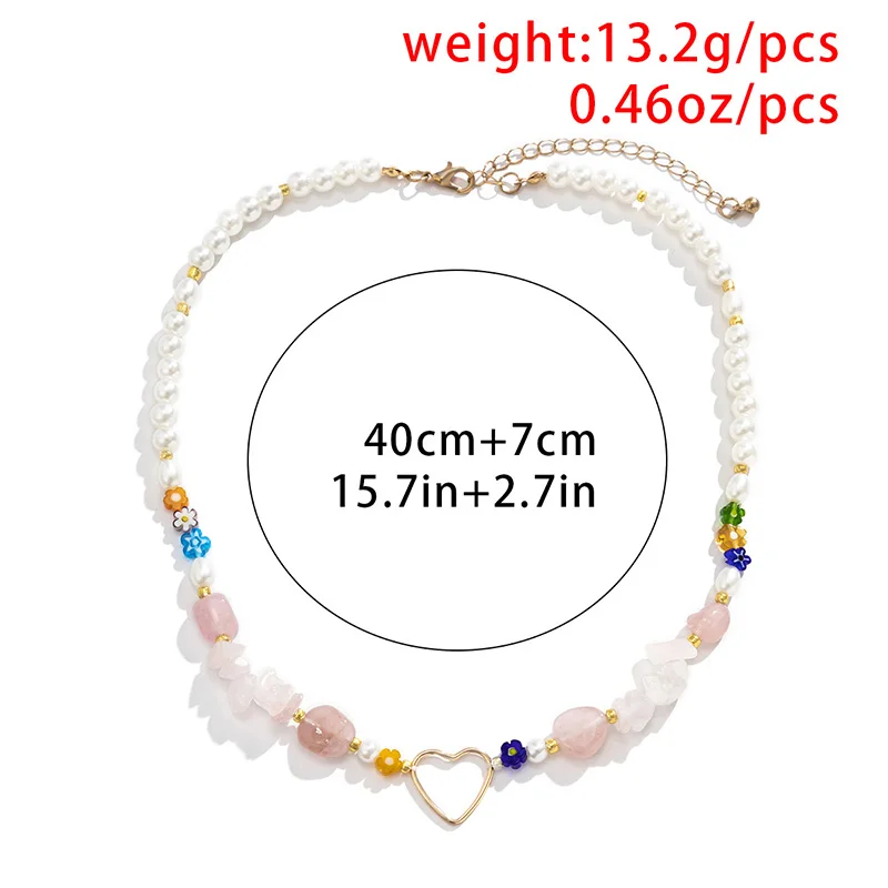 Colorful Beads Stone Heart Necklace for Women Irregular Flowers Pearl Boho Necklaces Charm Vintage Aesthetic Jewelry Female Gift