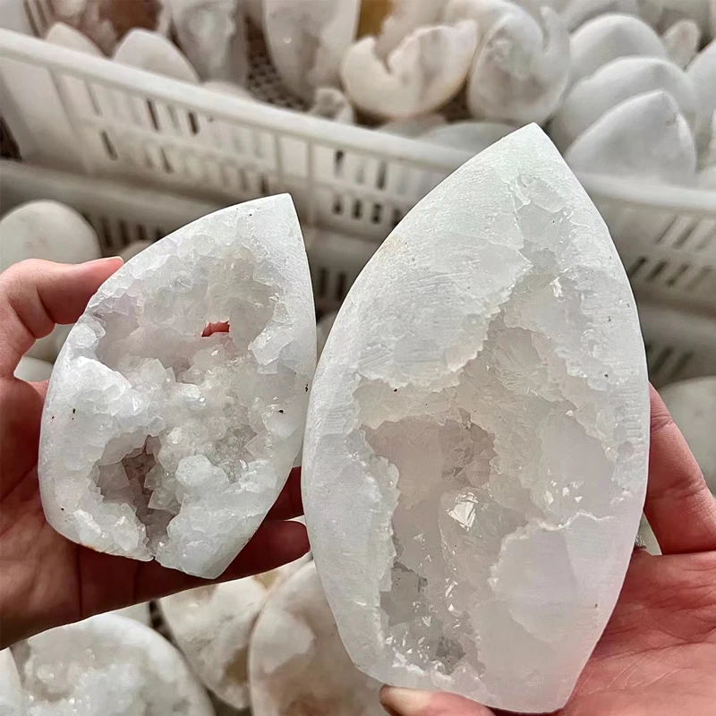 Блестящая Белая Марокканская Друза Agate Geode полированная натуральная