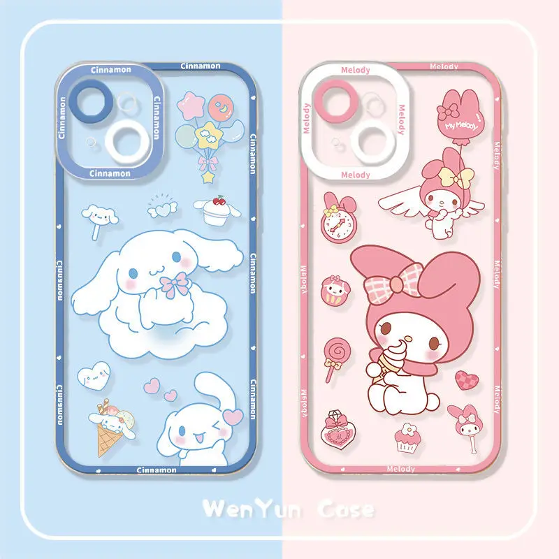 

Sanrio Kawaii Phone Case Mymelody Cinnamoroll for Iphone14 13 12 11 Pro Max Xs Xr Anime All Inclusive Transparent Soft Case Gift