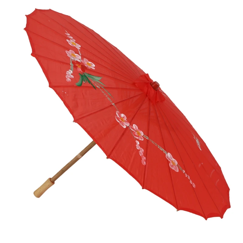 

2X Plum Blossom Pattern Red Bamboo 31.5 Inch Dia Oriental Umbrella Parasol