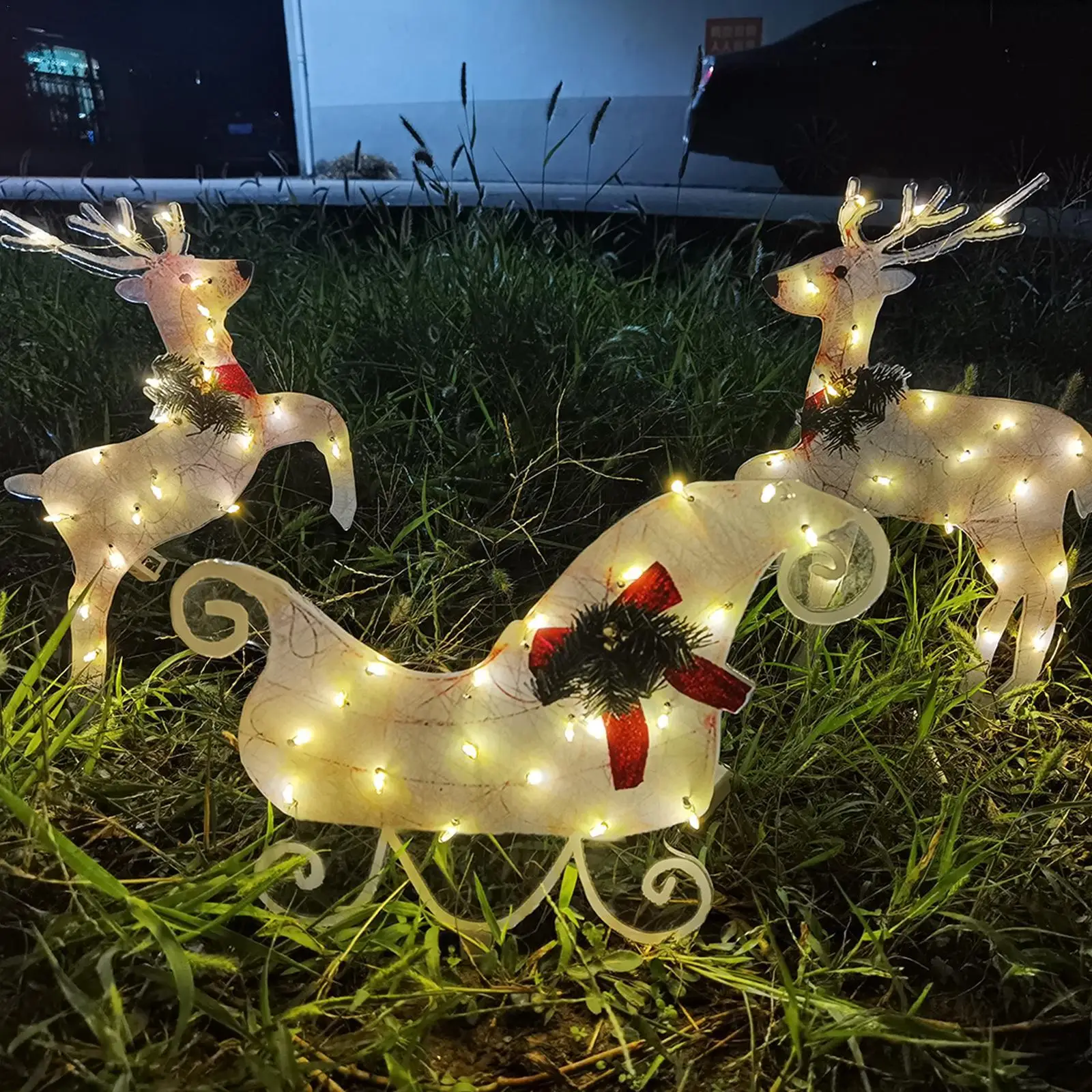 

2D Deer Christmas Decor LED Light Glowing Garden Decoration Elk Sled Statue Outdoor Yard Reindeer Xmas Ornament Home Decor 2023