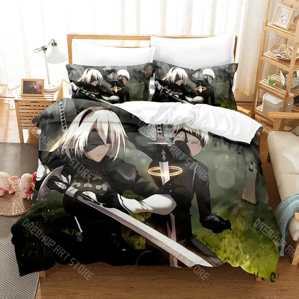 Комплект постельного белья с 3D-печатью NieR Automata 2B для мальчиков и девочек: пододеяльник, наволочки, размеры Twin, Queen, King, Full, Single, Double (art.: 3920dbbf5ab30) - 3920dbbf5ab30