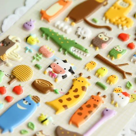 

Cute Cartoon Zoo Stereo Bubble Sticker Children's Toy 3D Diary Decoration Mobile Sticker Kindergarten Stationery Anime Stickers