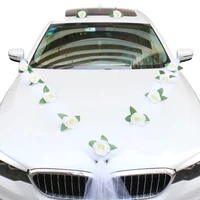 wedding decoration diy simulation flower white car bridal car door handle ribbons silk garland with tulle gifts set