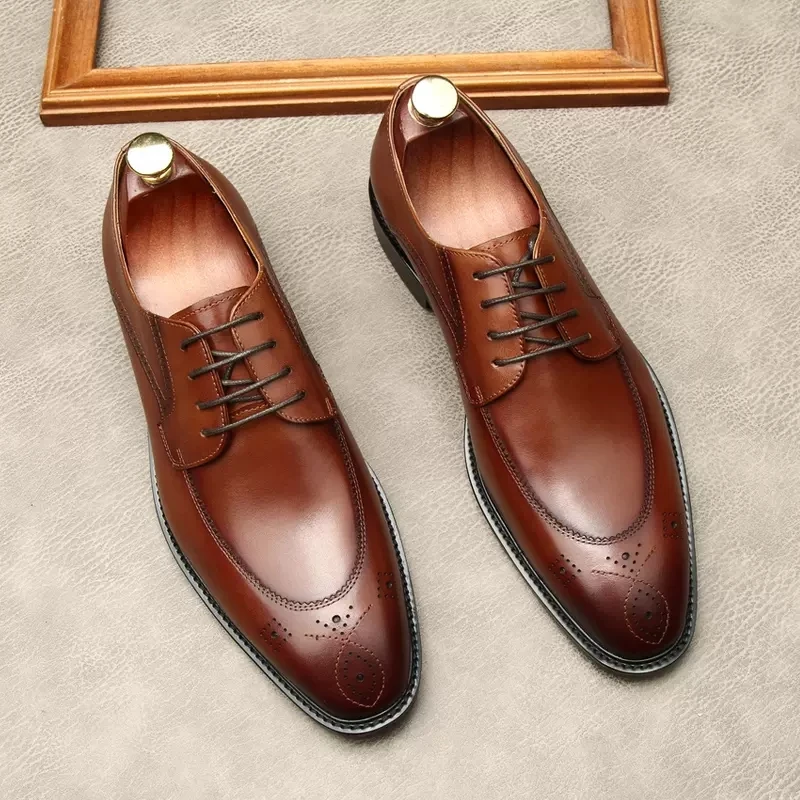 

Summer Fashion Oxford Shoes For Men Size 11 Genuine Leather Italian Carving Lace Up Formal Wedding Black Khaki Dress Shoe