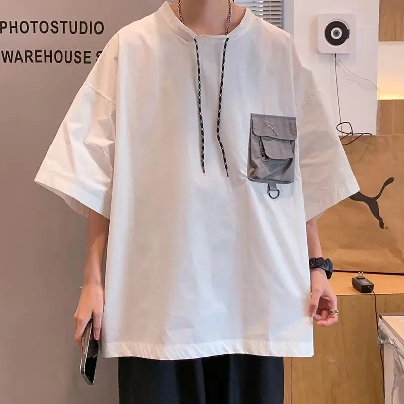 

2022 Summer New Men's Big Pocket Short-sleeved T-shirt Men's Trendy Loose Round Neck T-shirt Top Summer Clothes
