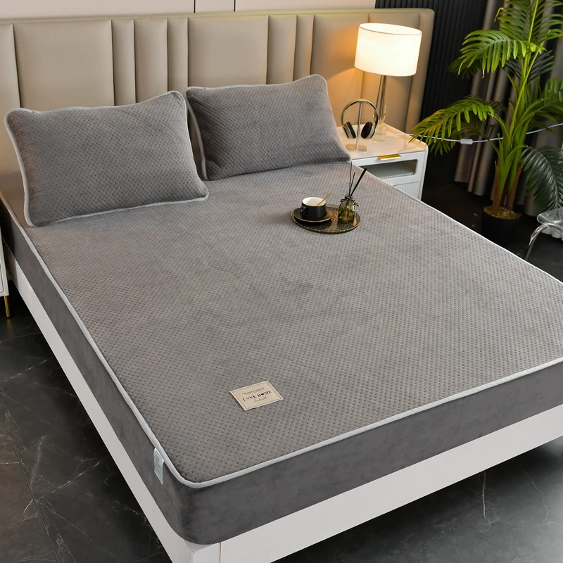 

Зимний однотонный мягкий теплый плотный фланелевый теплый фланелевый Одноместный Двойной Королевский матрас большого размера чехол/защита