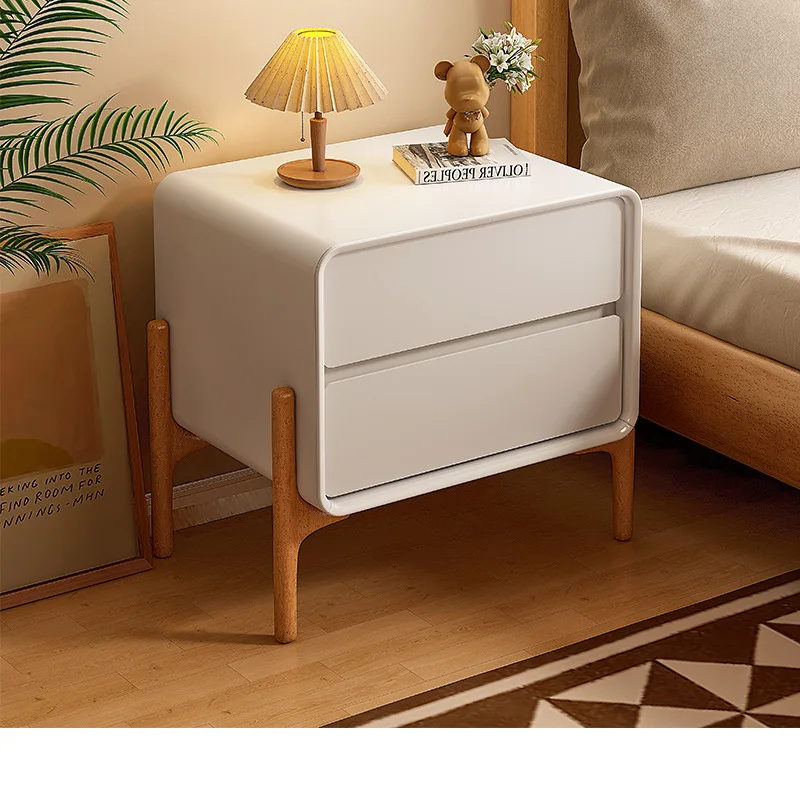 

Aoliviya Sh New Bedside Table New Milk Tea Style Solid Wood Bedside Cabinet Modern Simple Small Leather Bedroom Storage Cabinet