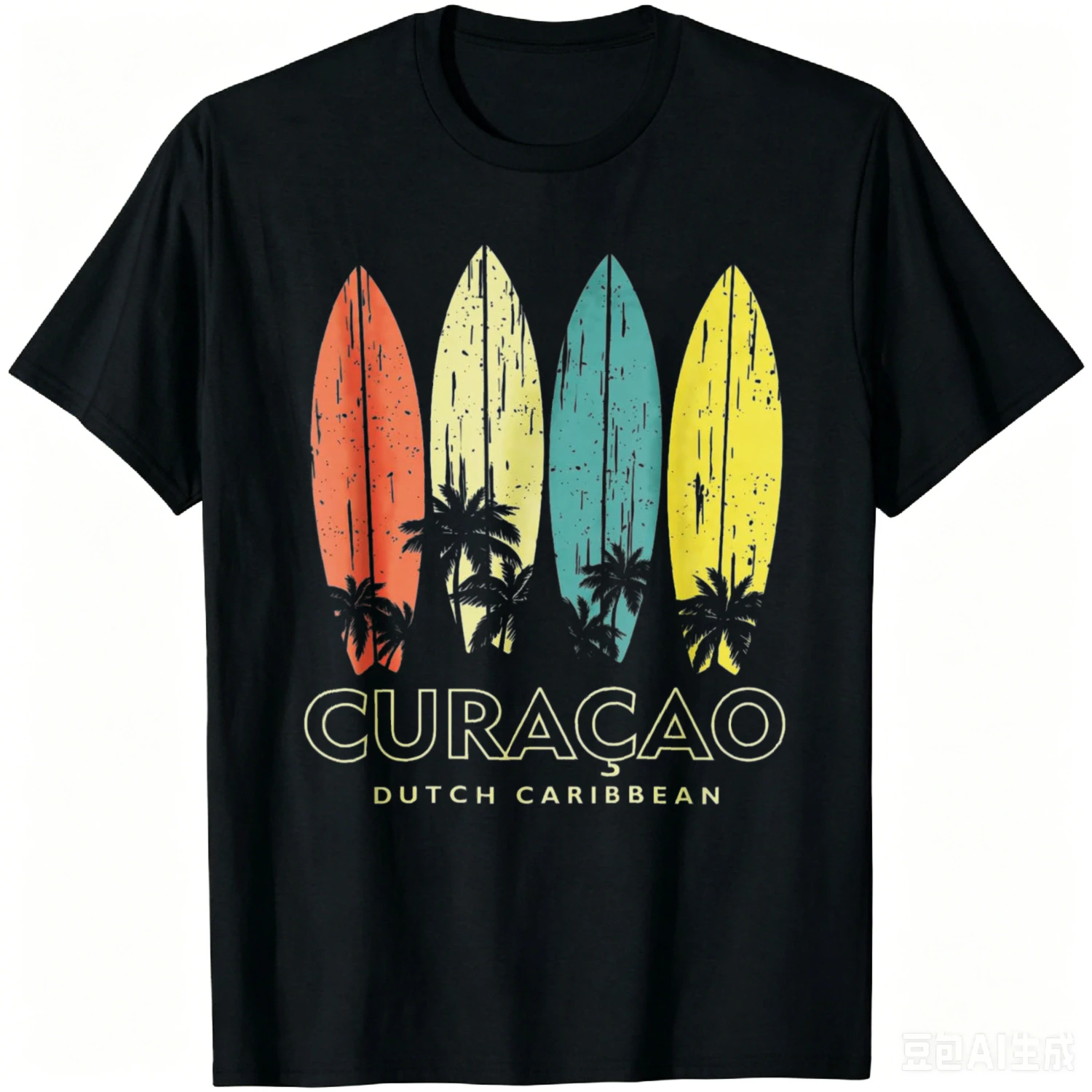 Фото Футболка Curacao Retro Surfboards в винтажном стиле для мальчиков, девочек, мужчин и женщин, хлопковая футболка с графическим принтом, уличная одежда, Ropa Hombre №1