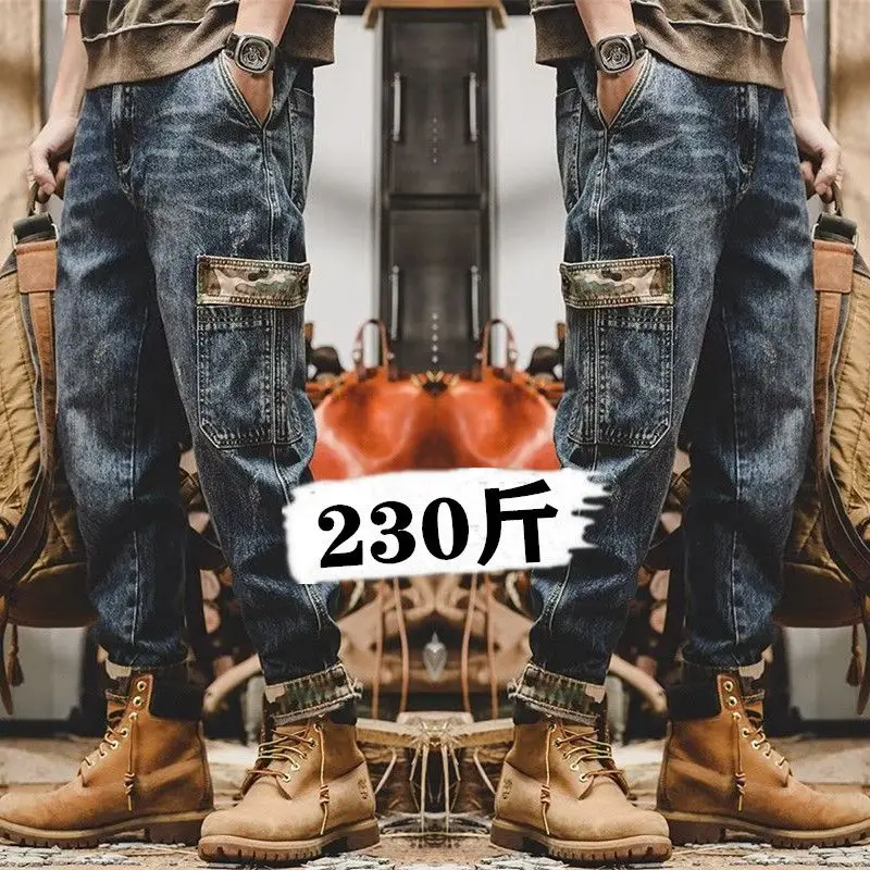 2023New American retro summer thin work pants men's loose straight tube large youth fashion jeans spring and autumn
