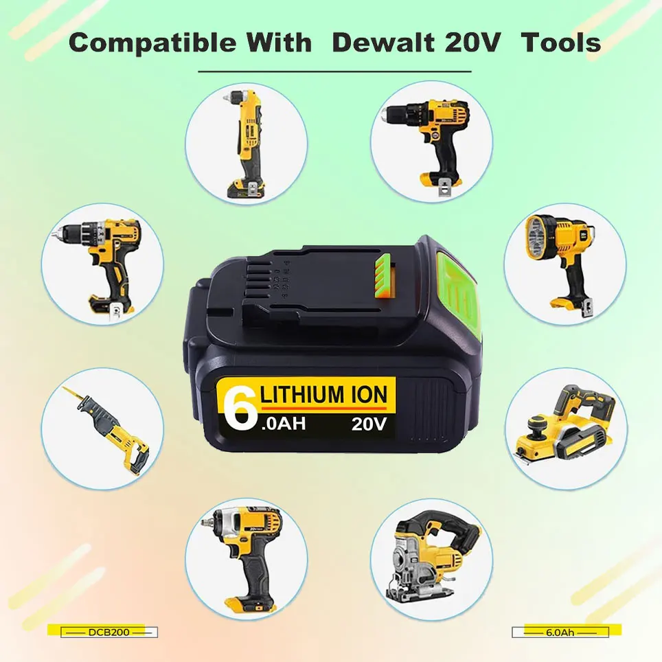 

2022 Batteryreplacement parts are suitablefor Dewalt 20Vlithium battery XR DCB204 DCB206 DCB205-2 DCB201 20V DCD/DCF/DCG series