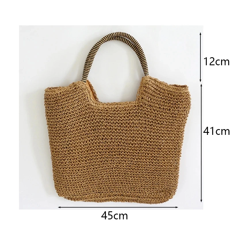 Винтажная пляжная большая вместительная сумка ручной работы из соломы с