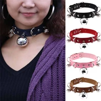 pu leather choker bell collar chain punk gothic women jewelry necklace