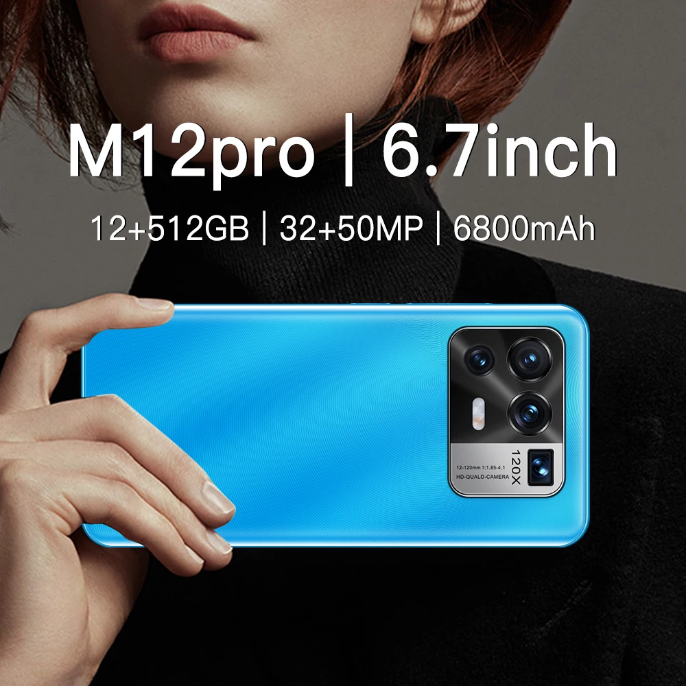 

Smartphone M12 Pro 6.7 Inch Android 11.0 Smart Cell Mobile Hand Phone 6800mAh 4G 5G Cellular Telefon 16GB 512GB Global Version