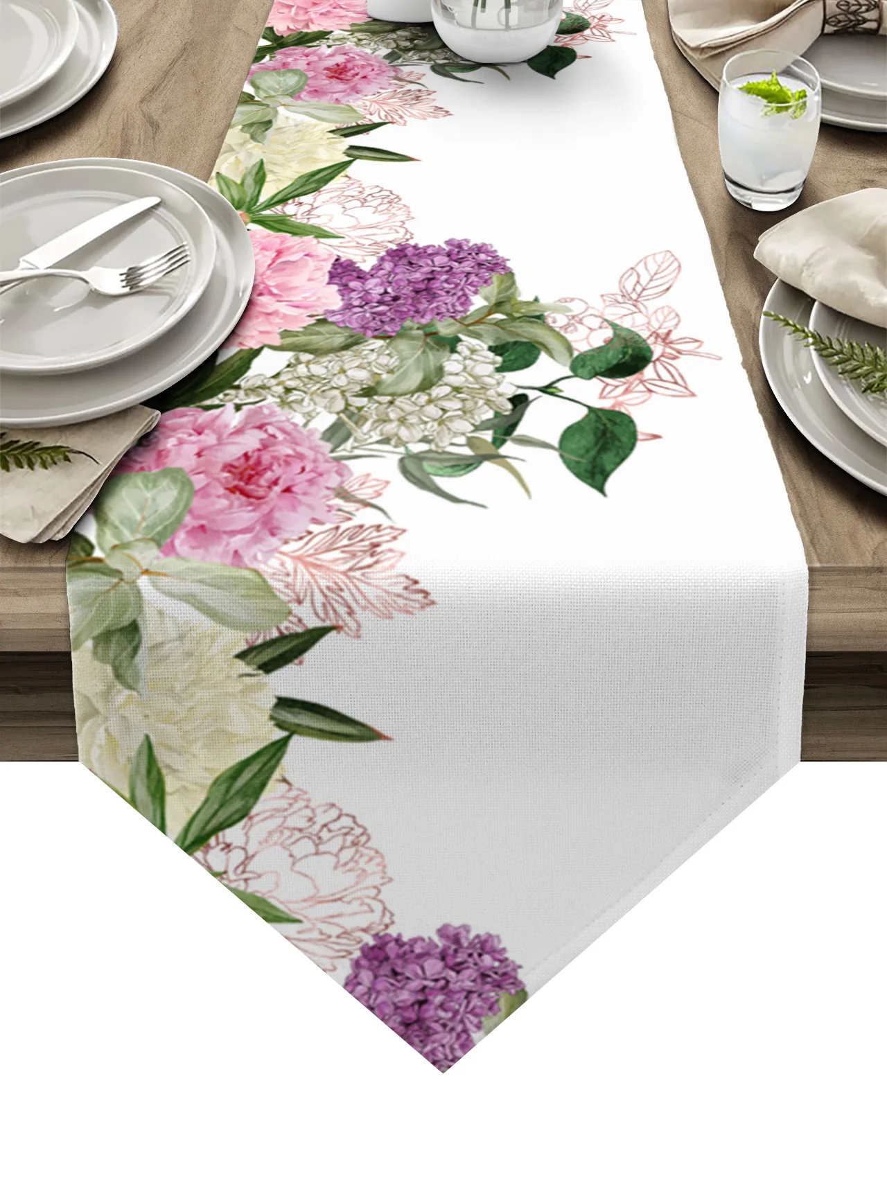 

Peonies Roses Flower White Table Runners Wedding Table Decoration Tablecloth Holiday Party Dining Decor Table Cover