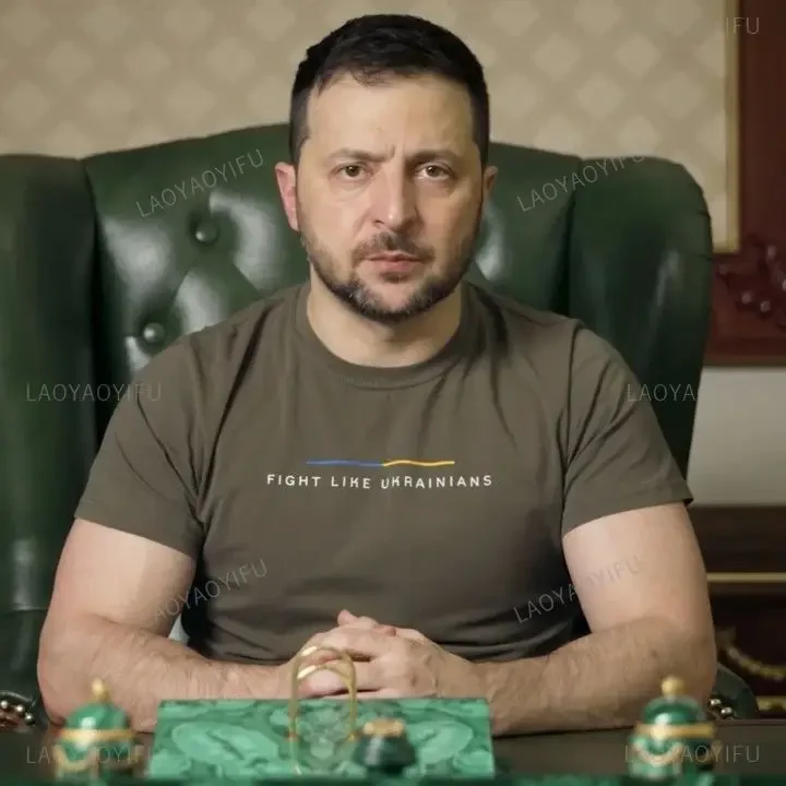 Мужская хлопковая футболка Fight Like Ukraine Ukrainian Volodymyr Zelensky высококачественная с
