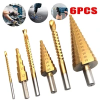 6pcs hss titanium step drill bit milling cutter for woodworking metalplasticssteelaluminium drilling
