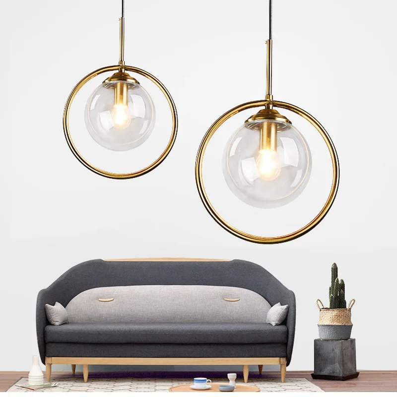 

Nordic Creative Chandelier Modern Minimalist Bedroom Bedside Glass Pendant Lights Bar Restaurant Lamp Luxury Single Ring Dining