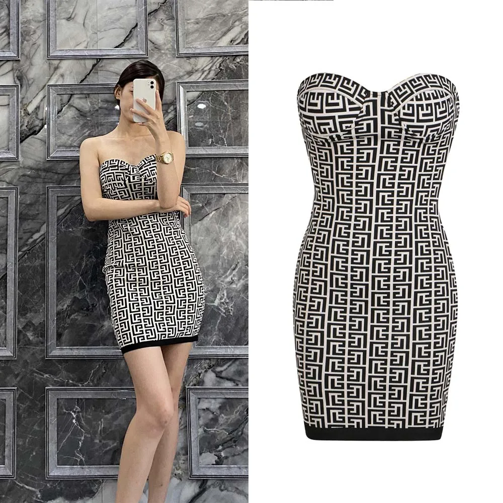 

2022 ранняя Осенняя мода европейские и американские звезды новые сексуальные эластичные вязаные лабиринтные жаккардовые женские платья