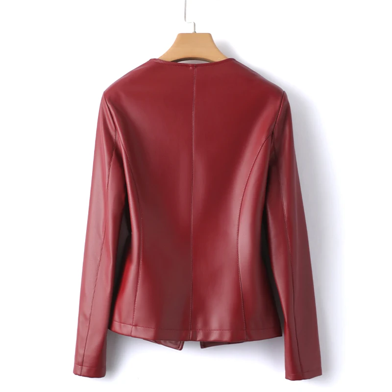 Женская короткая куртка на одной пуговице винно-Красная приталенная из