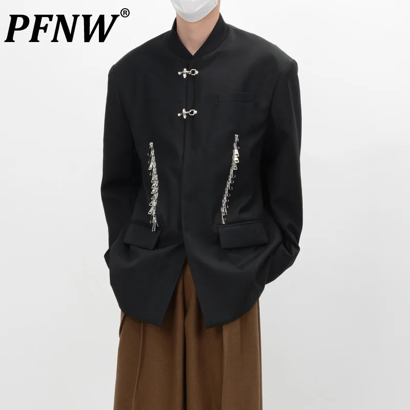 

Пиджак PFNW мужской с воротником-стойкой, стильный костюм в китайском стиле, свободный облегающий блейзер с затемнением, в металлическом стиле, 12Z4471, на осень