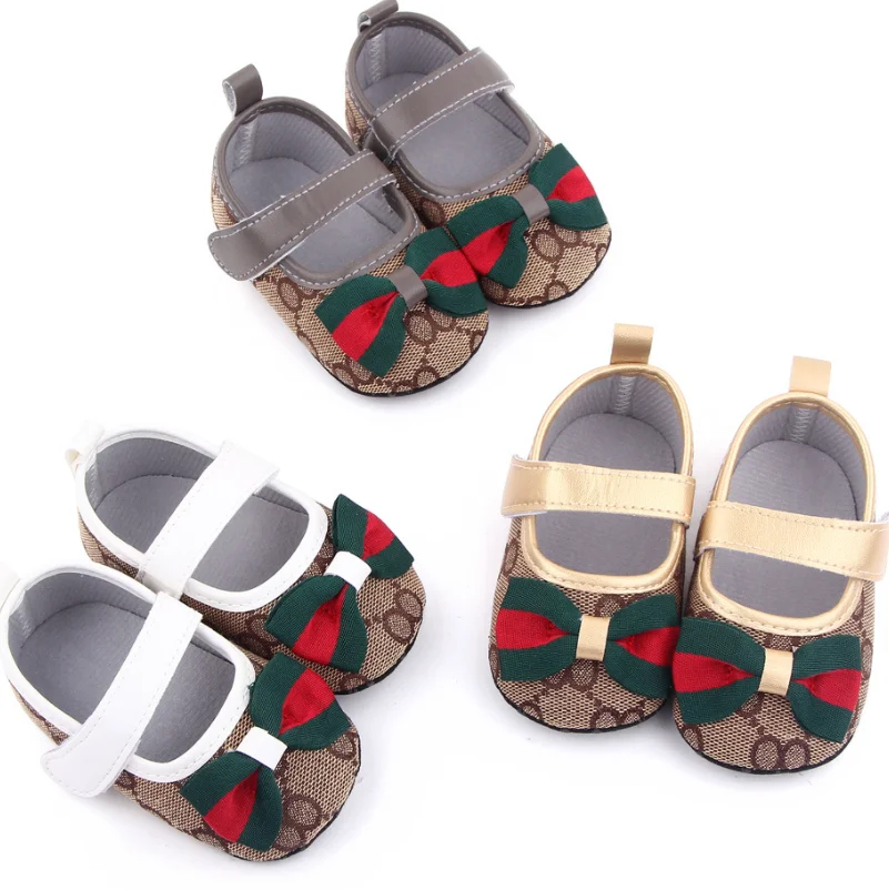 

2022 Korean Princess Shoes Butterfly Knot Baby Girls First Walkers Soft Soled Flats Baby Moccasins Toddler Crib Shoes