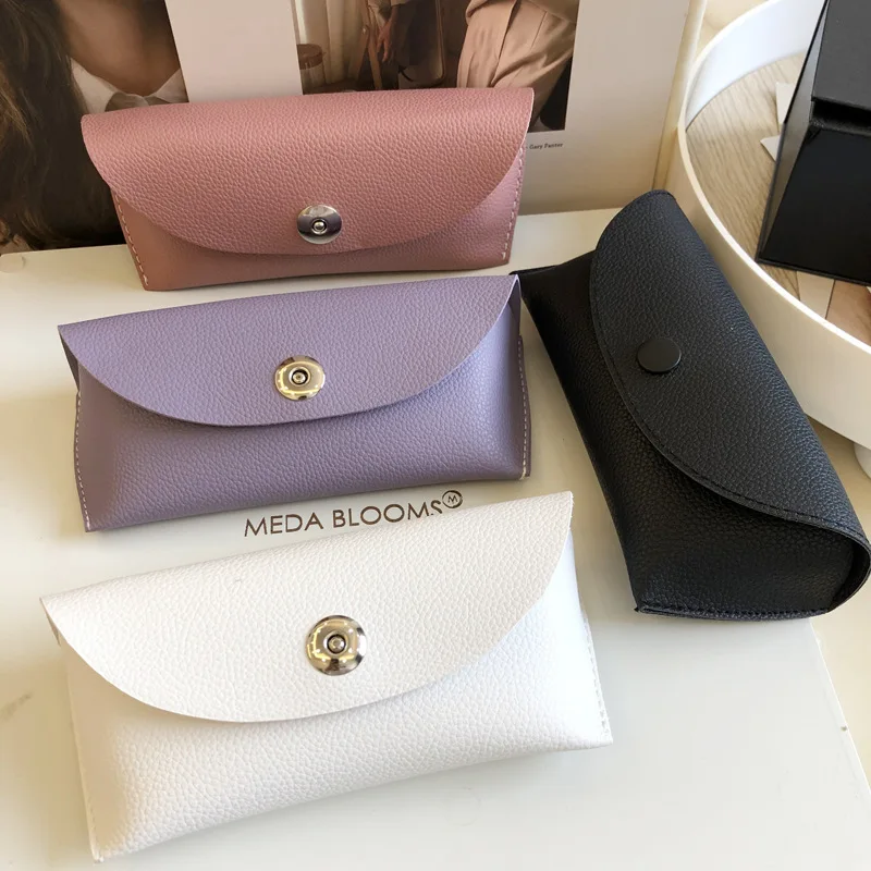 

New Glasses Bag Litchi Grain Leather Glasses Case Sunglasses Case Sunglasses Case Purple Nude Pink High-end Glasses Bag