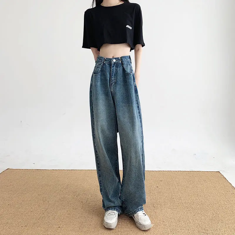 

Vintage Quality Fashion Straight Pants Women Pant Woman Jeans High Waist Denim Pants Wide Leg Denim Clothing Blue Jeans